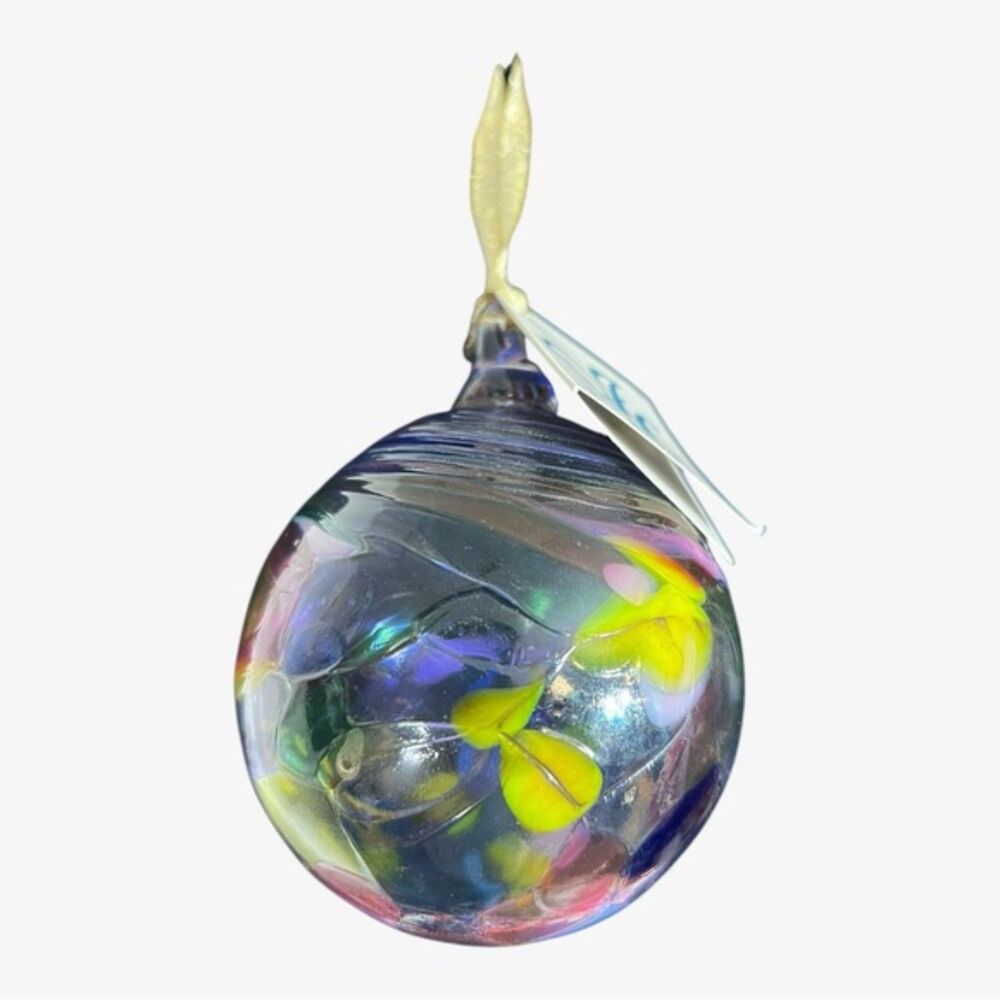 Helwig Art Glass Kugel Ornament – Multicolor Floral Swirl